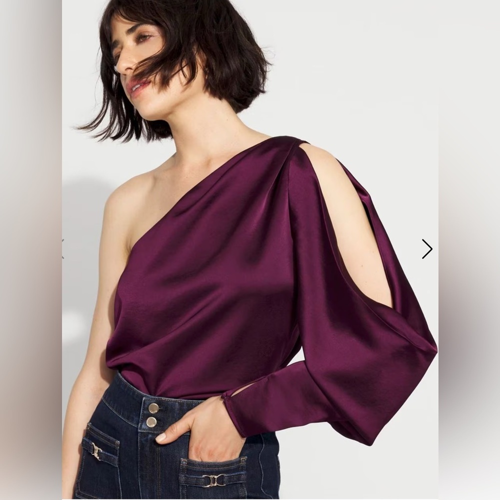 White House Black Market Satin One-Shoulder Blouse